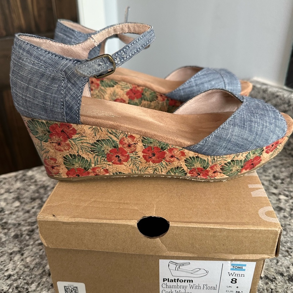 Toms Blue and Red Wedge Shoes